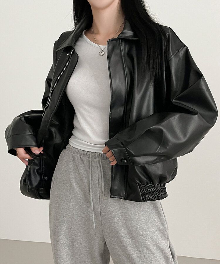 オーバーサイズレザージャケット BLACK