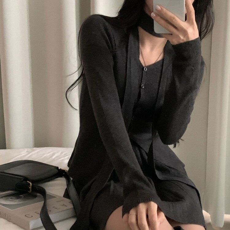 SET】プリーツスカート ニットカーディガン｜ツーピース｜韓国