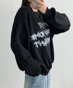 レタリングプリントオーバーフィット長袖トレーナー BLACK
