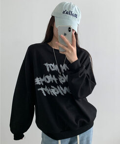 レタリングプリントオーバーフィット長袖トレーナー BLACK