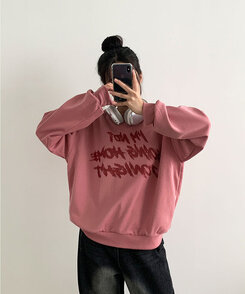 レタリングプリントオーバーフィット長袖トレーナー INDIE PINK