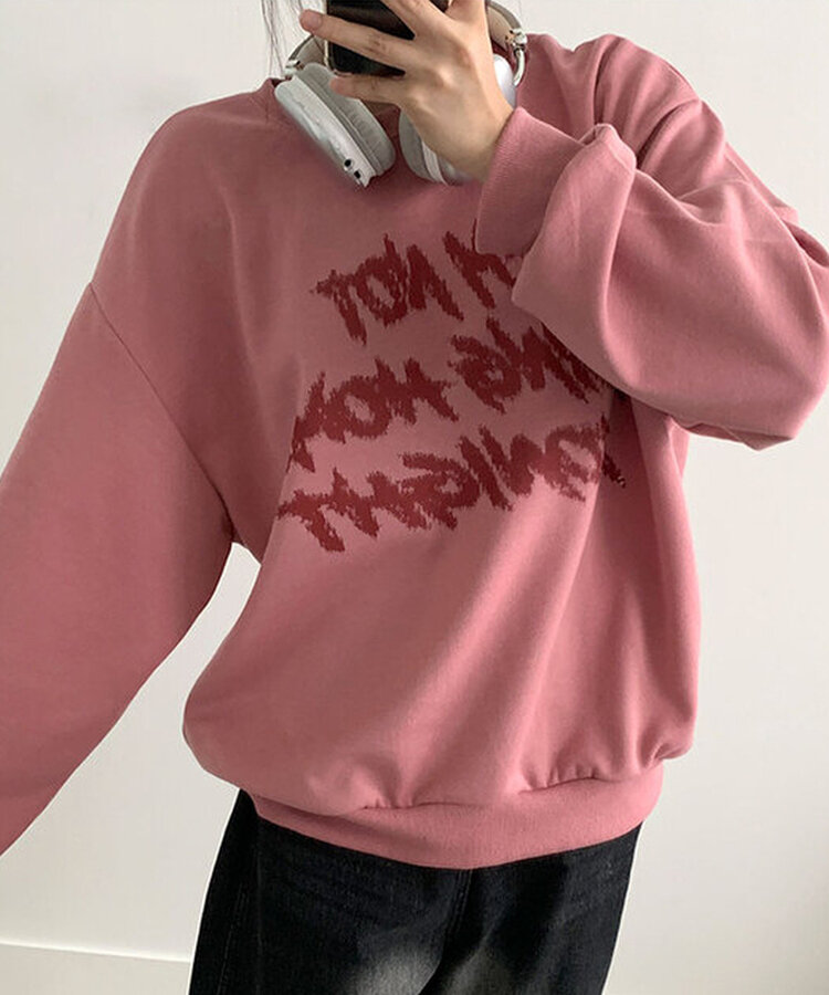 レタリングプリントオーバーフィット長袖トレーナー INDIE PINK