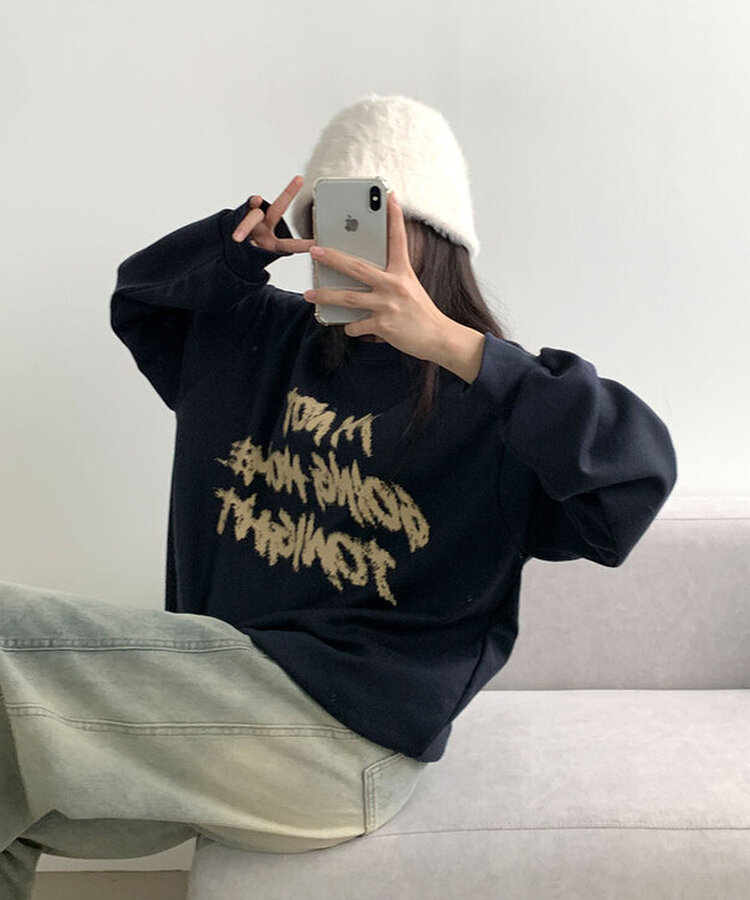 レタリングプリントオーバーフィット長袖トレーナー｜スウェット｜韓国