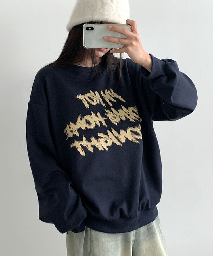 レタリングプリントオーバーフィット長袖トレーナー｜スウェット｜韓国