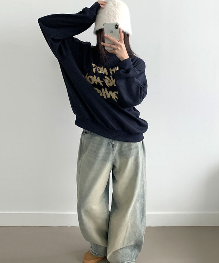レタリングプリントオーバーフィット長袖トレーナー｜スウェット｜韓国