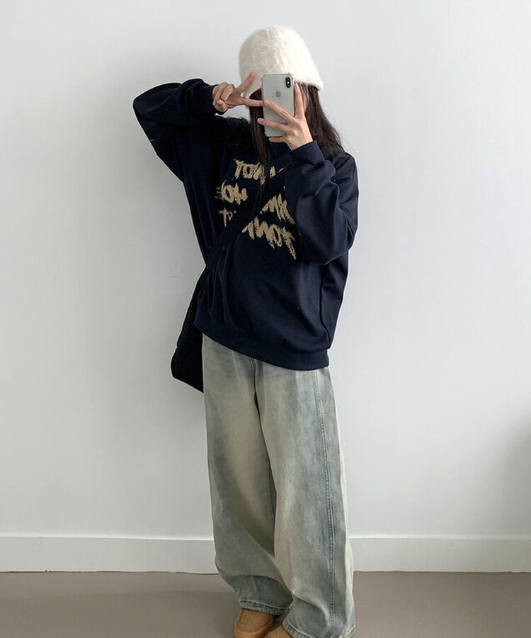 レタリングプリントオーバーフィット長袖トレーナー｜スウェット｜韓国