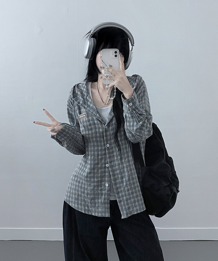 어텀패치잔체크후드박스핏셔츠남방 소라