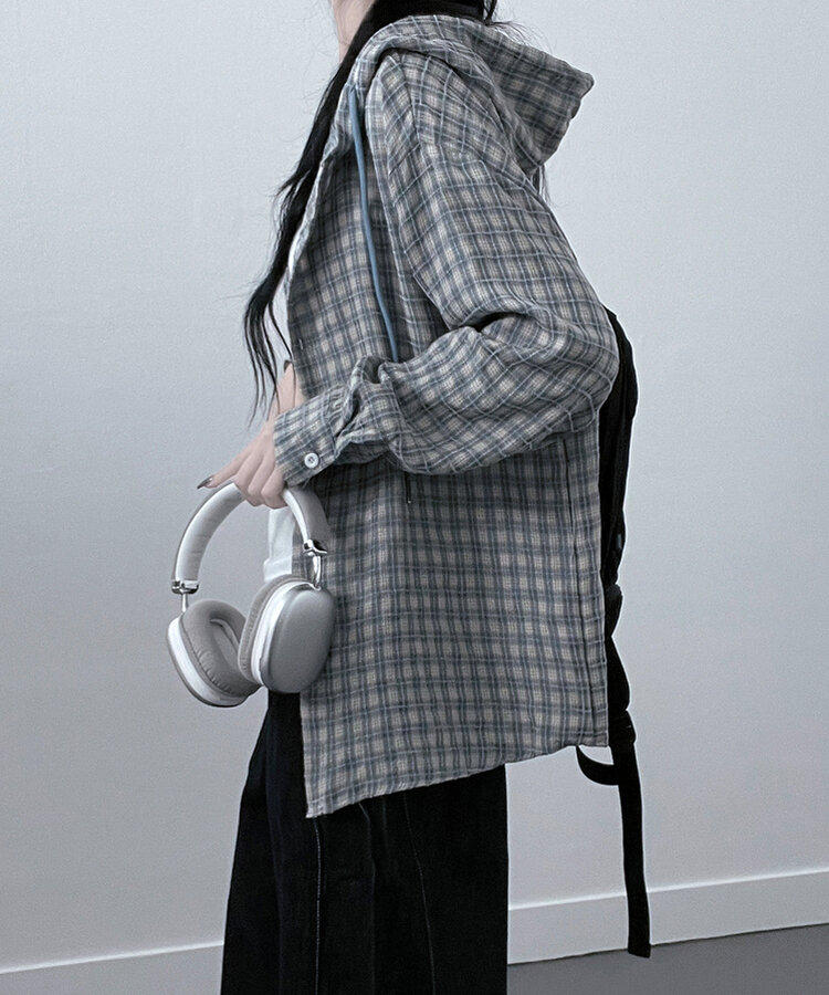 어텀패치잔체크후드박스핏셔츠남방 소라