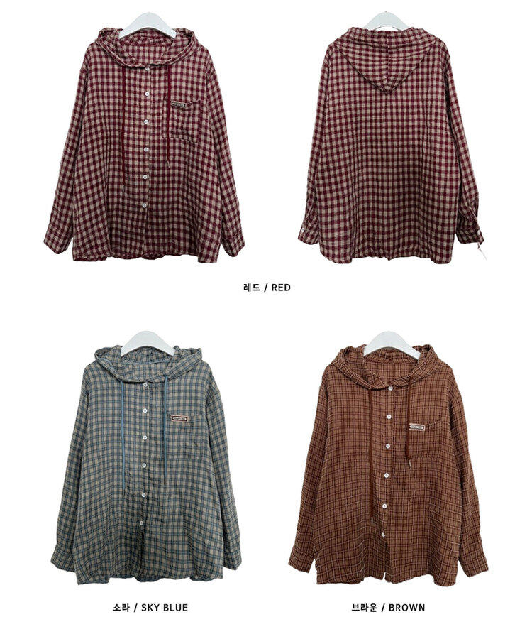 어텀패치잔체크후드박스핏셔츠남방