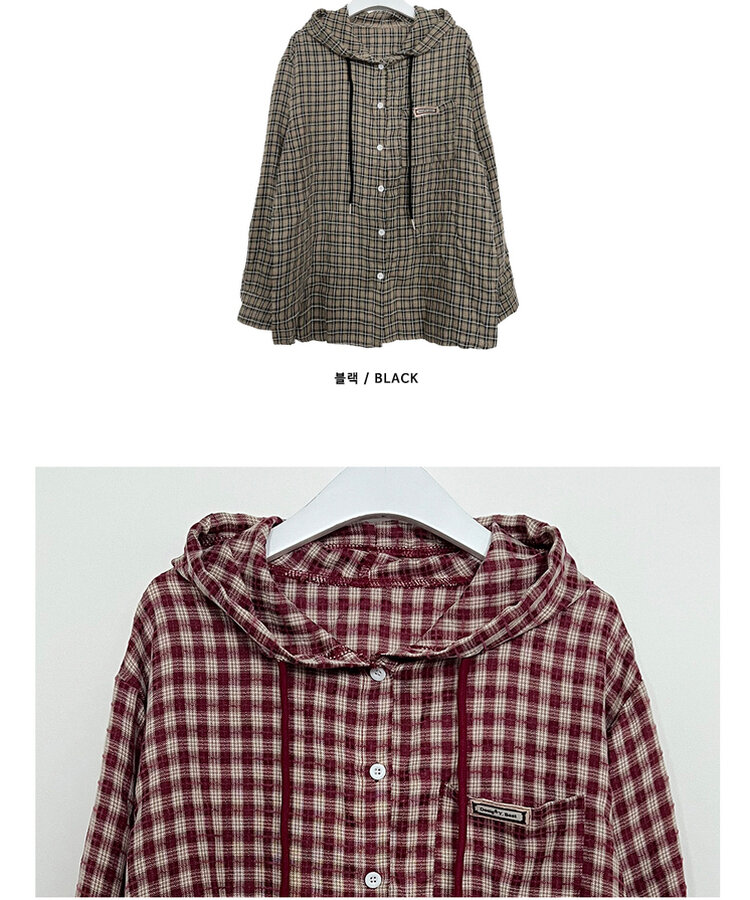 어텀패치잔체크후드박스핏셔츠남방