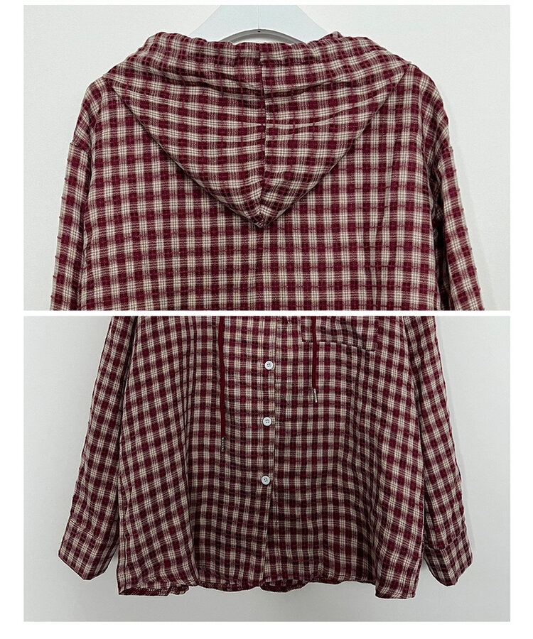 어텀패치잔체크후드박스핏셔츠남방