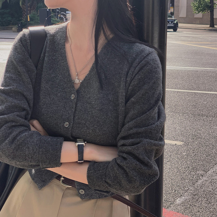 カシウールVネックニットカーディガン(7color) CHARCOAL