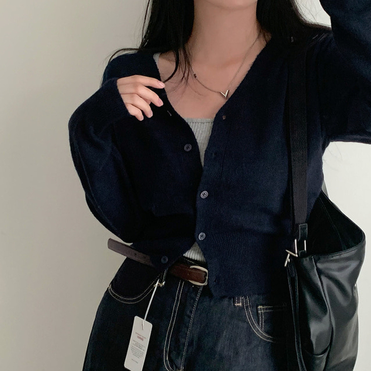 カシウールVネックニットカーディガン(7color) NAVY