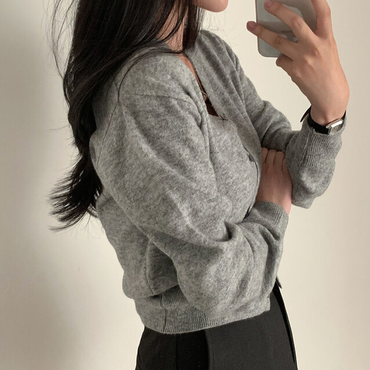 カシウールVネックニットカーディガン(7color) GREY