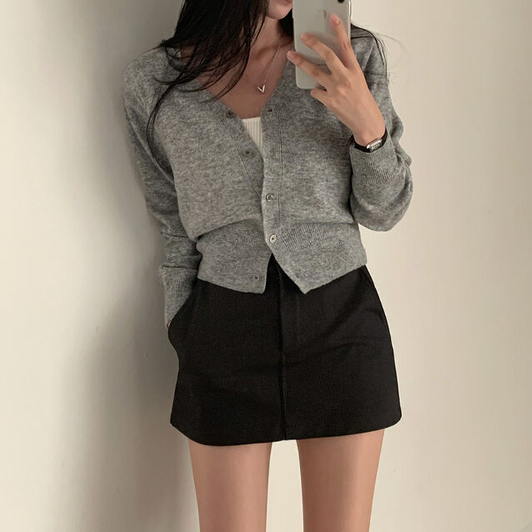 カシウールVネックニットカーディガン(7color) GREY