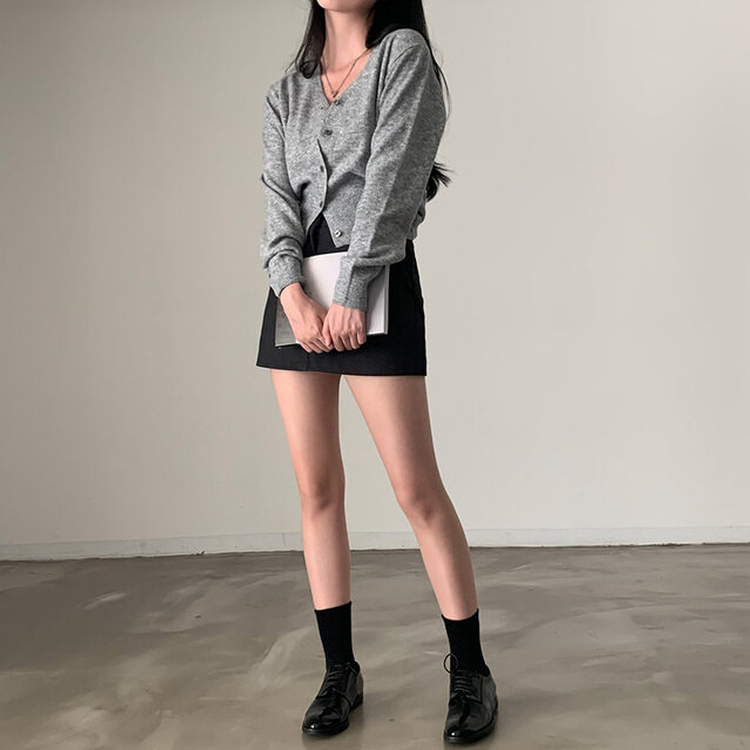 カシウールVネックニットカーディガン(7color) GREY