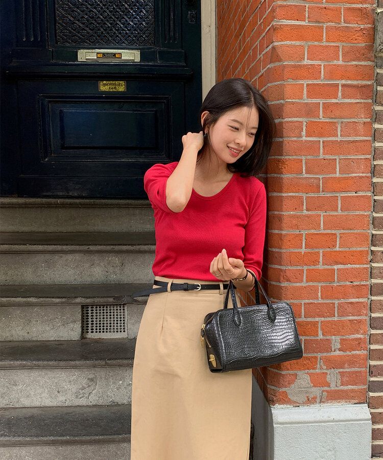 ベーシックUネック2WAY7分袖Tシャツ MODERN RED