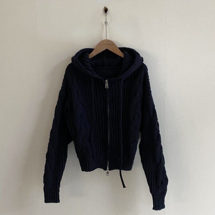 2WAYケーブルフードニットジップアップ