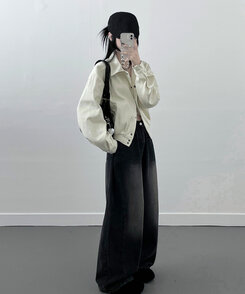 アバンフィットバンディングショートクロップジャンパージャケットカジュアル CREAM