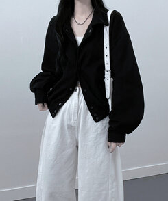 アバンフィットバンディングショートクロップジャンパージャケットカジュアル BLACK