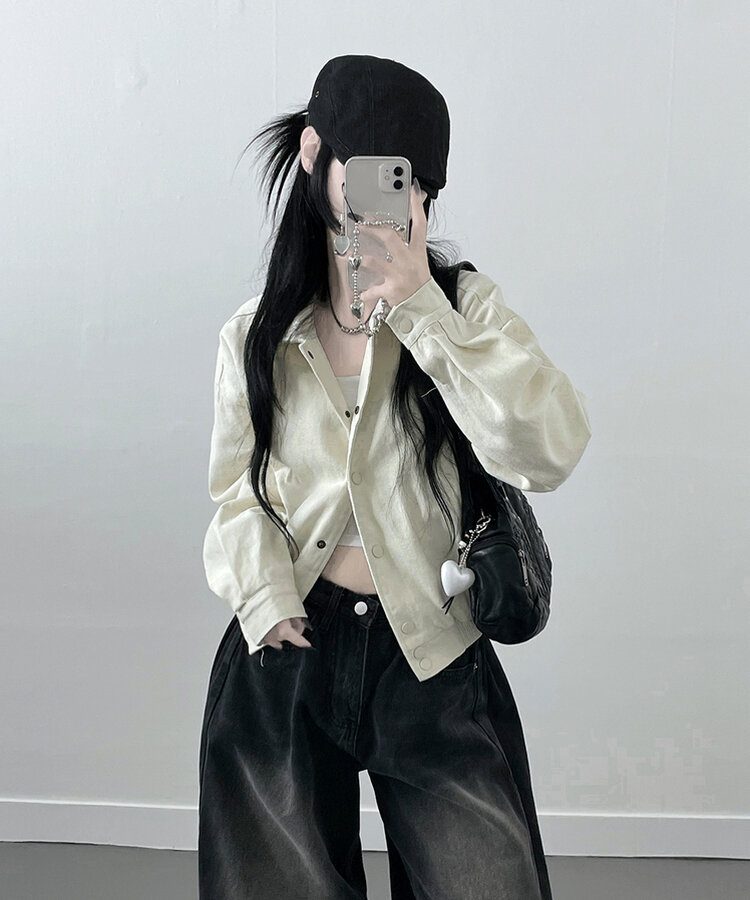 アバンフィットバンディングショートクロップジャンパージャケットカジュアル CREAM