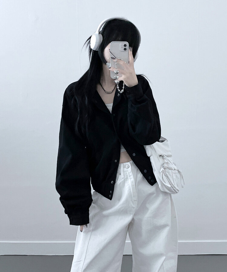 アバンフィットバンディングショートクロップジャンパージャケットカジュアル BLACK