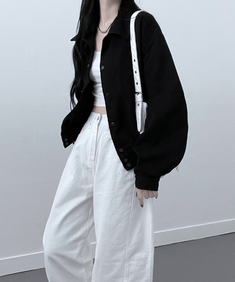 アバンフィットバンディングショートクロップジャンパージャケットカジュアル BLACK