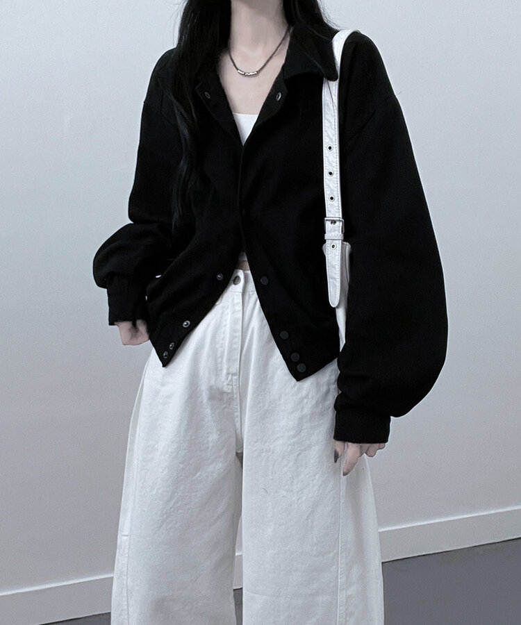 アバンフィットバンディングショートクロップジャンパージャケットカジュアル BLACK