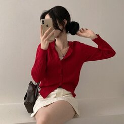 ケーブルニットカーディガン(5color) RED