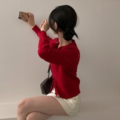 ケーブルニットカーディガン(5color) RED