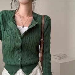 ケーブルニットカーディガン(5color) KHAKI