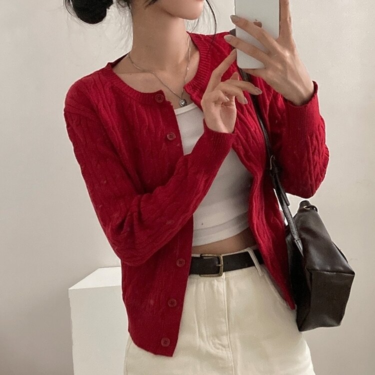 ケーブルニットカーディガン(5color) RED