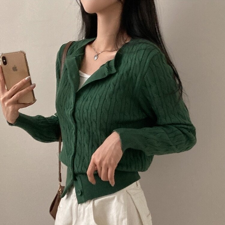 ケーブルニットカーディガン(5color) KHAKI