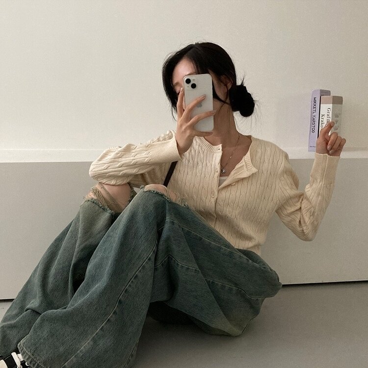 ケーブルニットカーディガン(5color) BEIGE