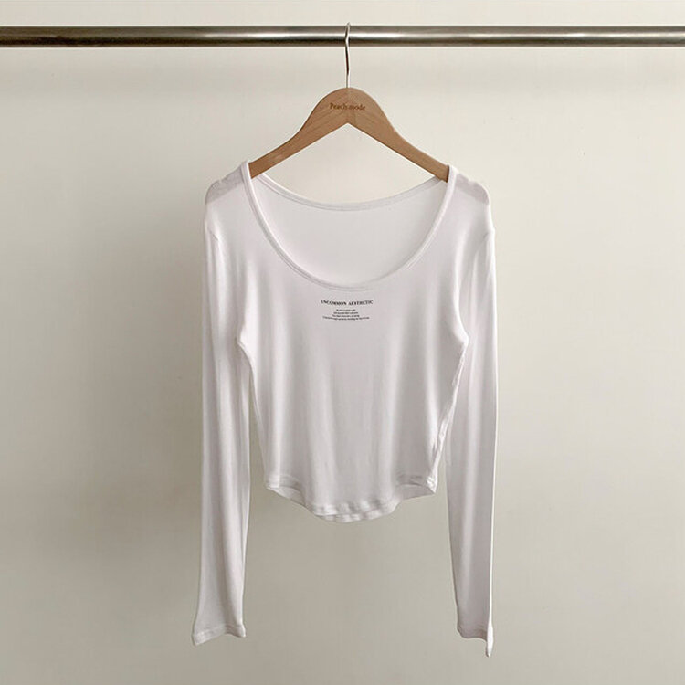 長袖Tシャツ Uネックレタリングクロップ長袖Tシャツ