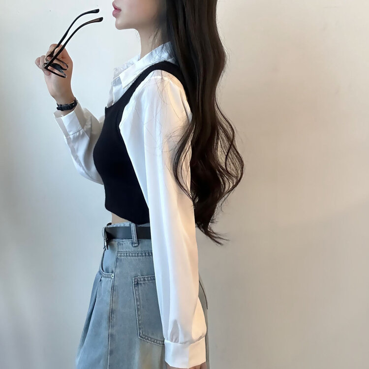ビスチェレイヤードクロップ長袖シャツ｜シャツ｜韓国ファッション通販