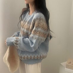 뉴트 노르딕 아가일 눈꽃 라운드 니트 4color 소라