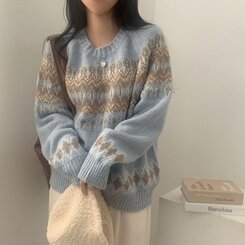 뉴트 노르딕 아가일 눈꽃 라운드 니트 4color 소라