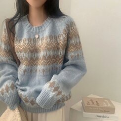 뉴트 노르딕 아가일 눈꽃 라운드 니트 4color 소라