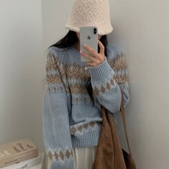 뉴트 노르딕 아가일 눈꽃 라운드 니트 4color 소라