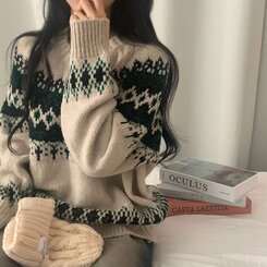 뉴트 노르딕 아가일 눈꽃 라운드 니트 4color 아이보리