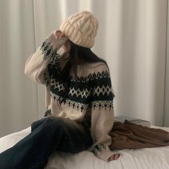 뉴트 노르딕 아가일 눈꽃 라운드 니트 4color 아이보리