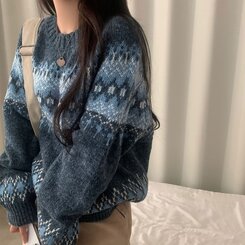 뉴트 노르딕 아가일 눈꽃 라운드 니트 4color 네이비