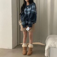 뉴트 노르딕 아가일 눈꽃 라운드 니트 4color 네이비