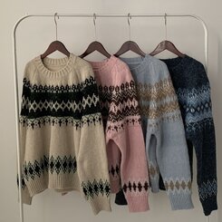 뉴트 노르딕 아가일 눈꽃 라운드 니트 4color