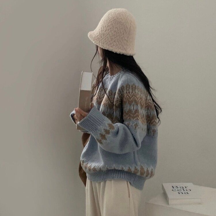 뉴트 노르딕 아가일 눈꽃 라운드 니트 4color 소라