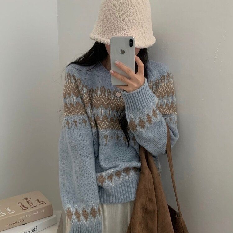 뉴트 노르딕 아가일 눈꽃 라운드 니트 4color 소라