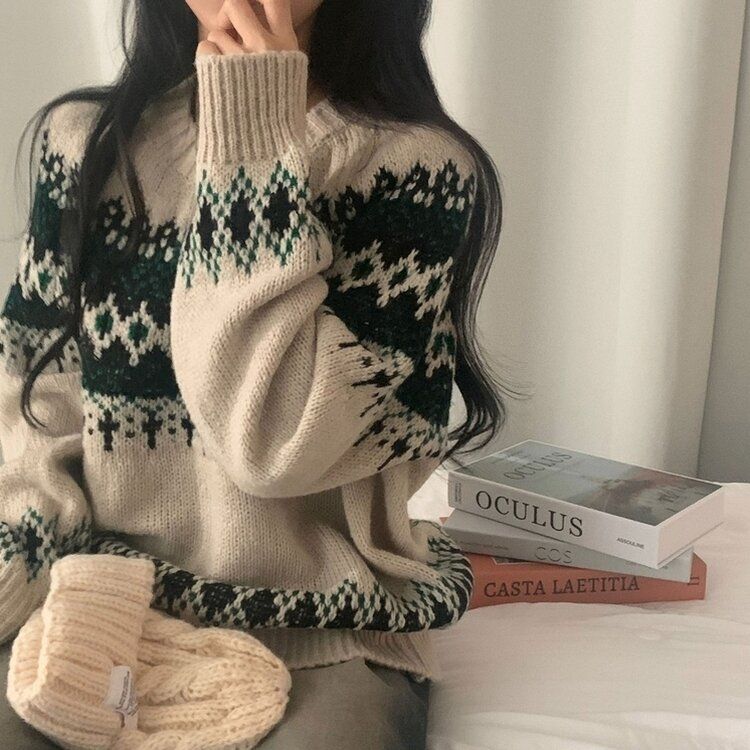 뉴트 노르딕 아가일 눈꽃 라운드 니트 4color 아이보리