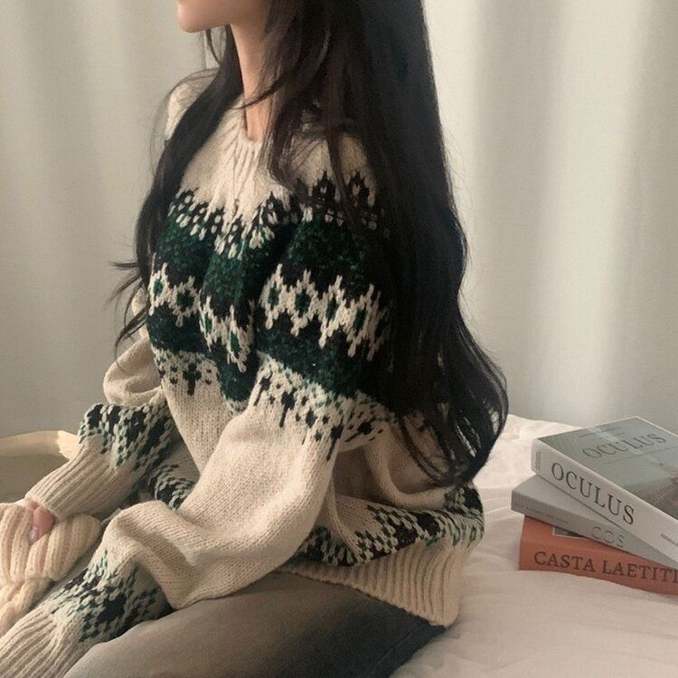 뉴트 노르딕 아가일 눈꽃 라운드 니트 4color 아이보리