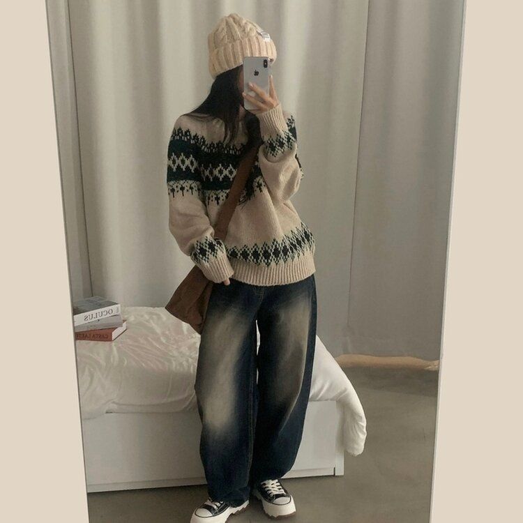 뉴트 노르딕 아가일 눈꽃 라운드 니트 4color 아이보리